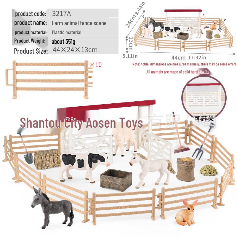 Farm Animal and Human Figures Playset with Fences: Rabbit, Sheep, Donkey, Cow - Parent-Child Simulation Toy