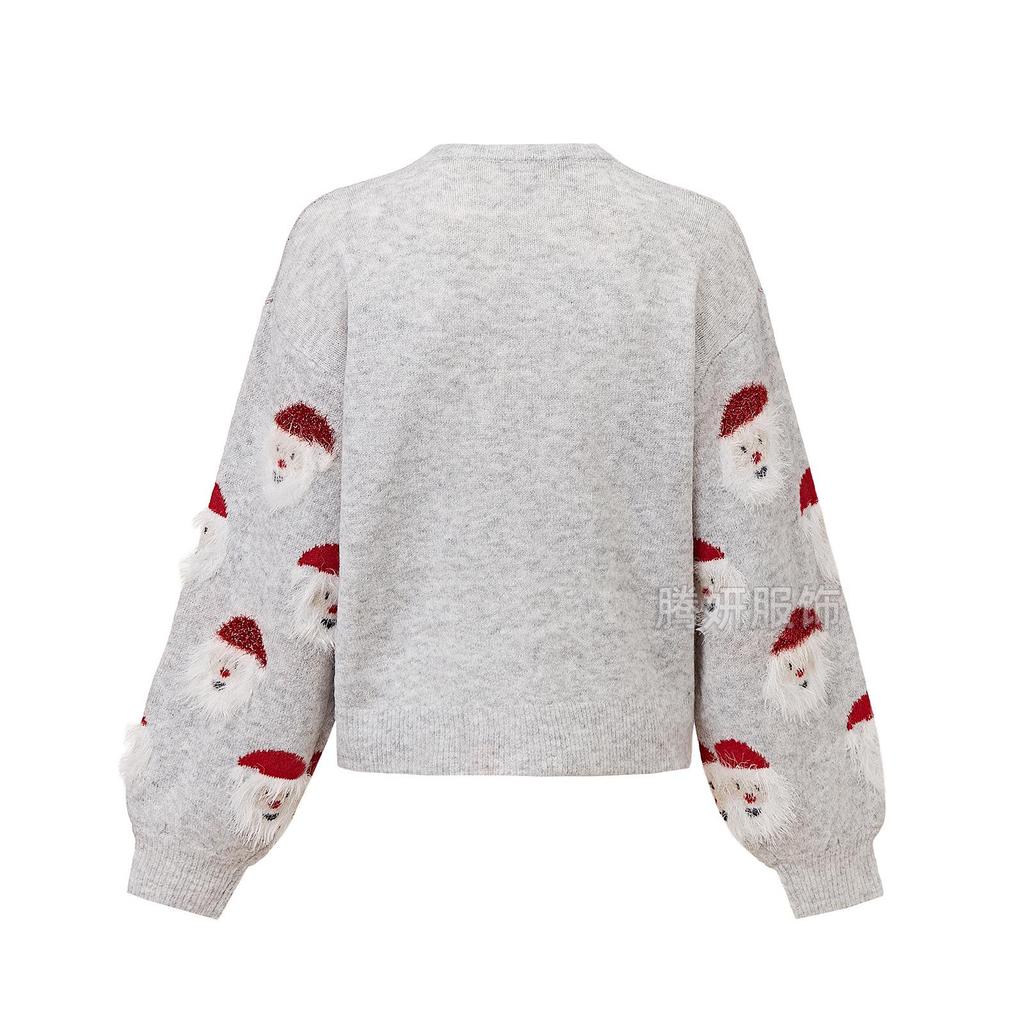 Cute Christmas Old Man Head Knit Pullover Sweater - 2026 Fashion