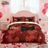 3pcs Valentine's Day Happy Romantic Love Cat Print Core less Down Duvet Cover Set Multi Size Bedroom Bedding Festival Decoration