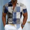 Men's Casual Daily Outdoor Patchwork Shirt, Geometric Color Block 3D Print Short Sleeve Button Up, Spring & Summer Holiday Wear