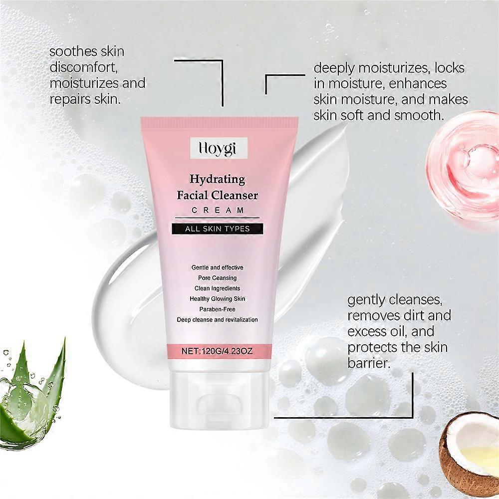 Hydrating Facial Cleanser Cream, Moisturizing Facial Cleanser, Gentle Skin Cleanser with Coconut-derived, Aloe Vera & Hyaluronic Acid