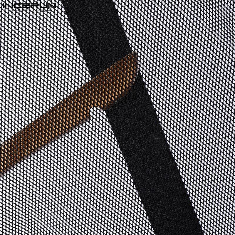 INCERUN Men Sleeveless Tank Tops Party Club Backless Hollow Mesh Vest