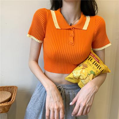 Sommer frauen Neue Koreanische Version von Farbe Kurzen ärmeln T-shirt Polo Shirt Abnehmen Display Crop Short Top Ins