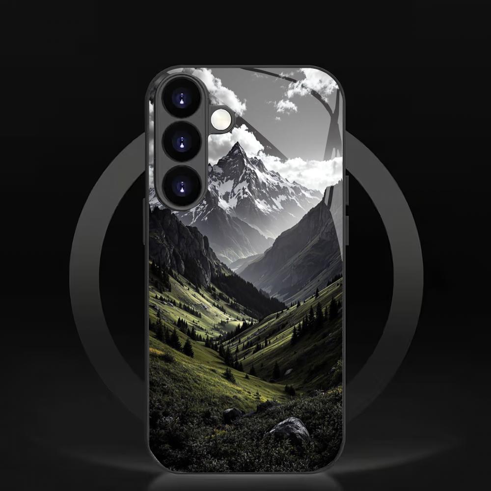 Tempered glass phone case suitable for Samsung Galaxy S26 S25 S24 S23 S22 S20 FE/Ultra/Plus mountain scenery, high-end fashion