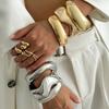 Ingemark 3 Styles Punk Hip Hop Smooth Heavy Metal Spring Bangles for Women Fashion Statement Gold Color Bracelets Men Jewelry