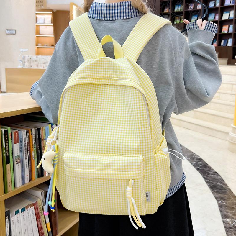 Schoolbag Korean Version Mori Fresh Plaid Backpack Large Capacity Lightweight Student Class Schoolbag Harajufeng Travel Backpack