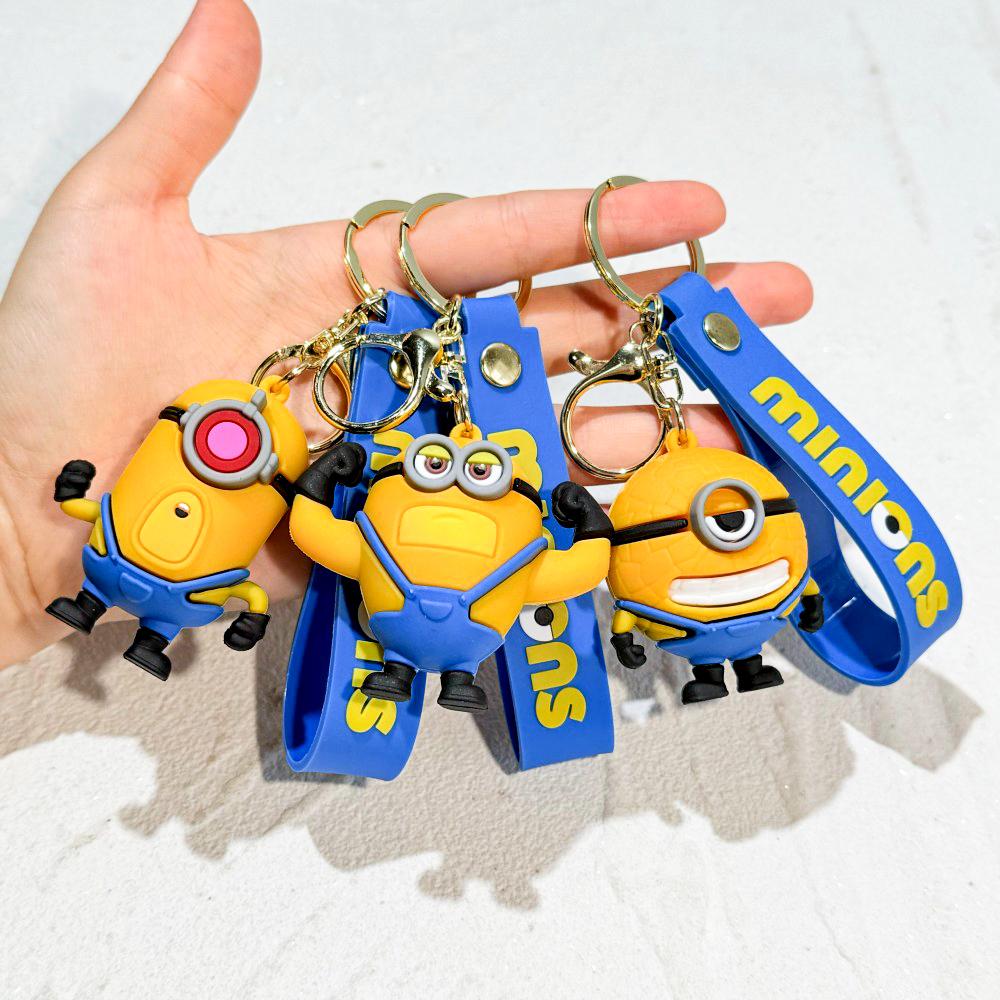 New Anime Minions Keychain Cartoon Child Toy Gift Key Ring Pvc Minion Doll Cute School Bag Pendant Car Key Chain Accessories