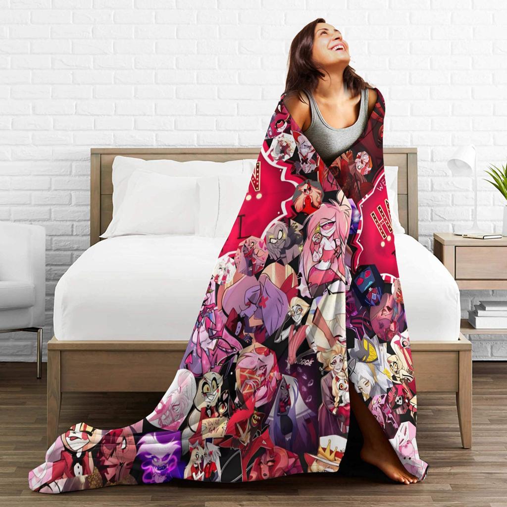 Soft Warm Blanket Airplane Travel VOX H-Hazbin Hotel Alastor Game Throw Blanket Flannel Bedspread For Couch Bed Sofa Bed Cover