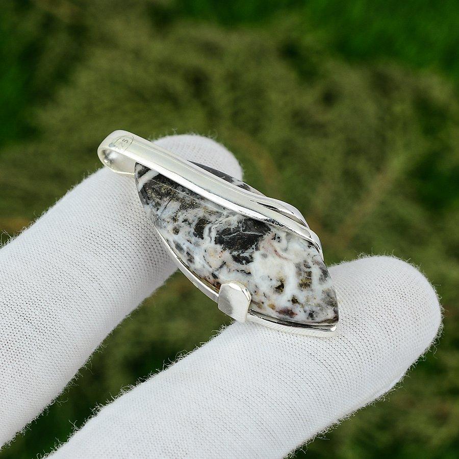 Friendship Day Sale Zebra Jasper Stone Sterling Silver Engagement Trendy Pendant