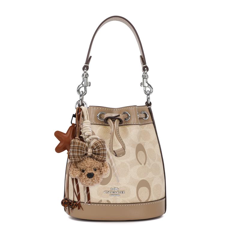 

COACH handbag [Customized bag] Dempsey 15 brand logo slow-engraved puppy bag hanging hand-painted print simple spring Wangwang planet gift bag model коричневий