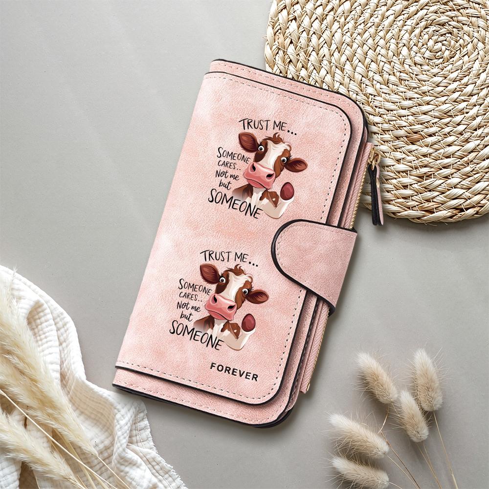 Funny Cow Print Women Long Wallet Fashion Casual Card Holder Portable Pu Leather Purse