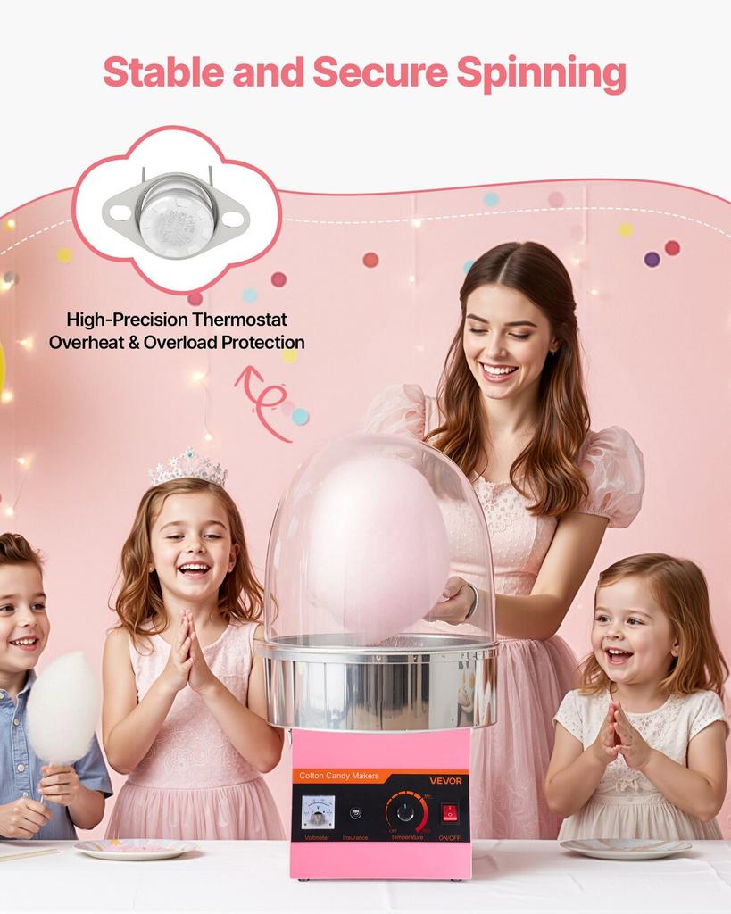 Electric Cotton Candy Machine, 1000W Commercial Floss Maker With Cover, Commercial Cotton Candy Machine w/Stainless Steel Bowl & Sugar Scoop, Ideal