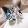 European and American Creative Fashion Womens Bow Jewelry Inlaid with Water Drop Sea Blue Diamonds