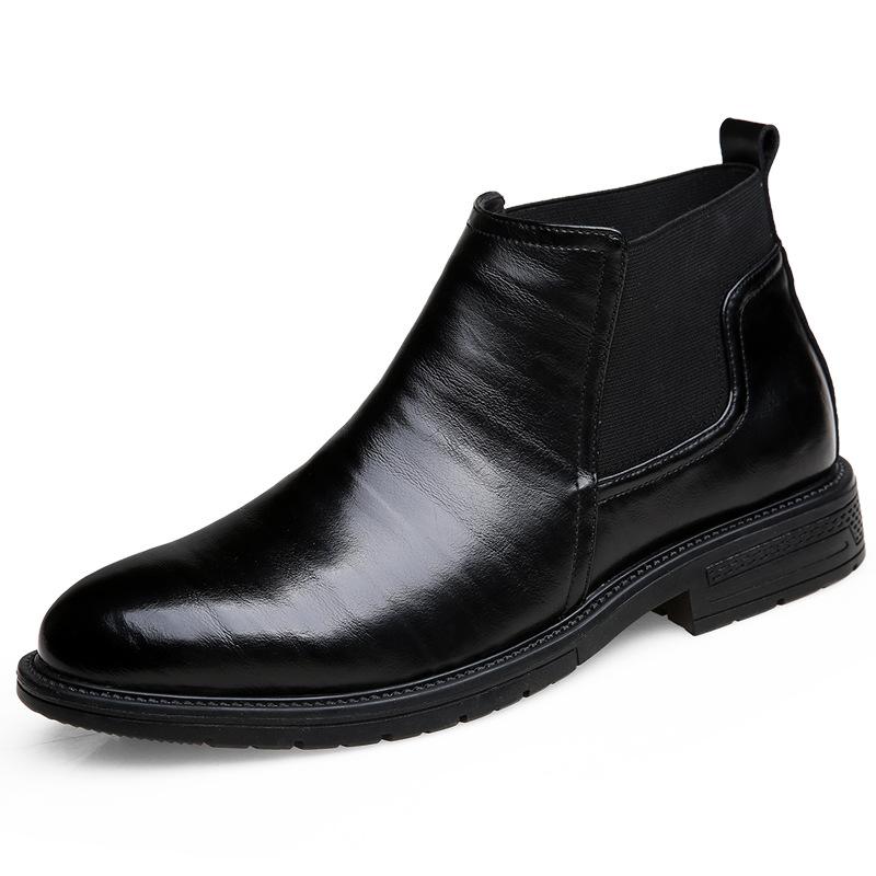 Men's Casual Chelsea Boots Autumn and Winter High-top Foot Leather Martin Boots Large Size Wind Pointed Leather Boots