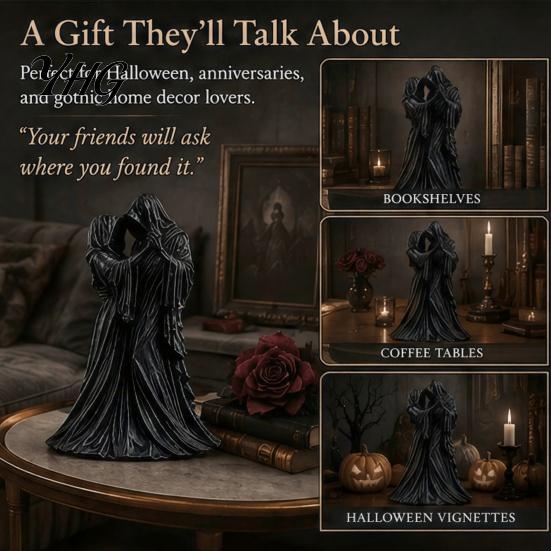 Collectible Gothic Gift Faceless Lovers Figurine, Dark Ghost Couple Sculpture, Mysterious Detailed Craft Desktop Ornament for Shelf Mantel Table Home