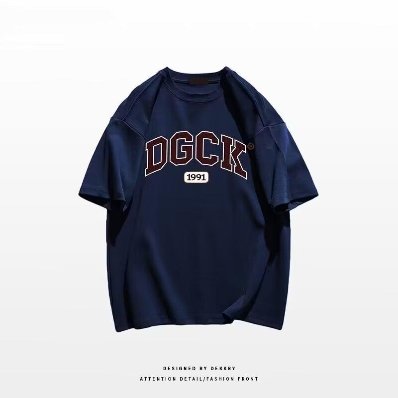 

Новая летняя футболка с короткими рукавами для мужчин, тренд в корейском стиле, простой топ с короткими рукавами, свободная повседневная брендовая футболка в гонконгском стиле 5XL темно-синий