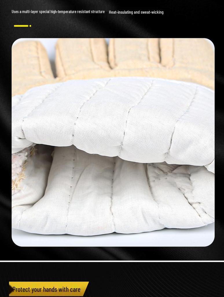 White Heat-Resistant Cotton Gloves: Anti-Scald, High-Temperature Protection, Five-Finger Design, Thickened for Kitchen and Winter Use.
