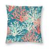 Teal Coral Reef Pattern Square Pillowcase Polyester Linen Velvet Pattern Zip Decorative Pillow Case Sofa Seater Cushion Cover