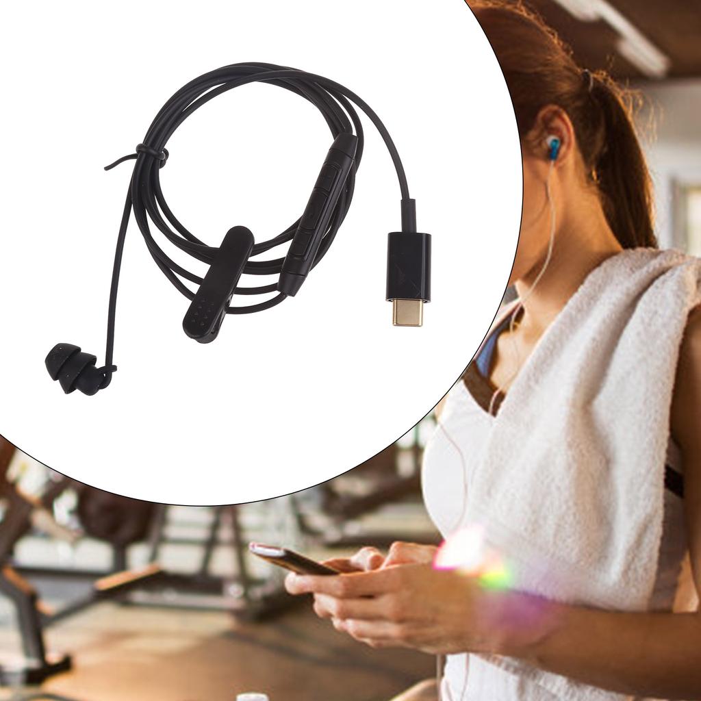 USB Type C Earphones Single Earbuds One Side Earplugs with Microphone Stereo Sound Reinforced Cord for Mobile Phone