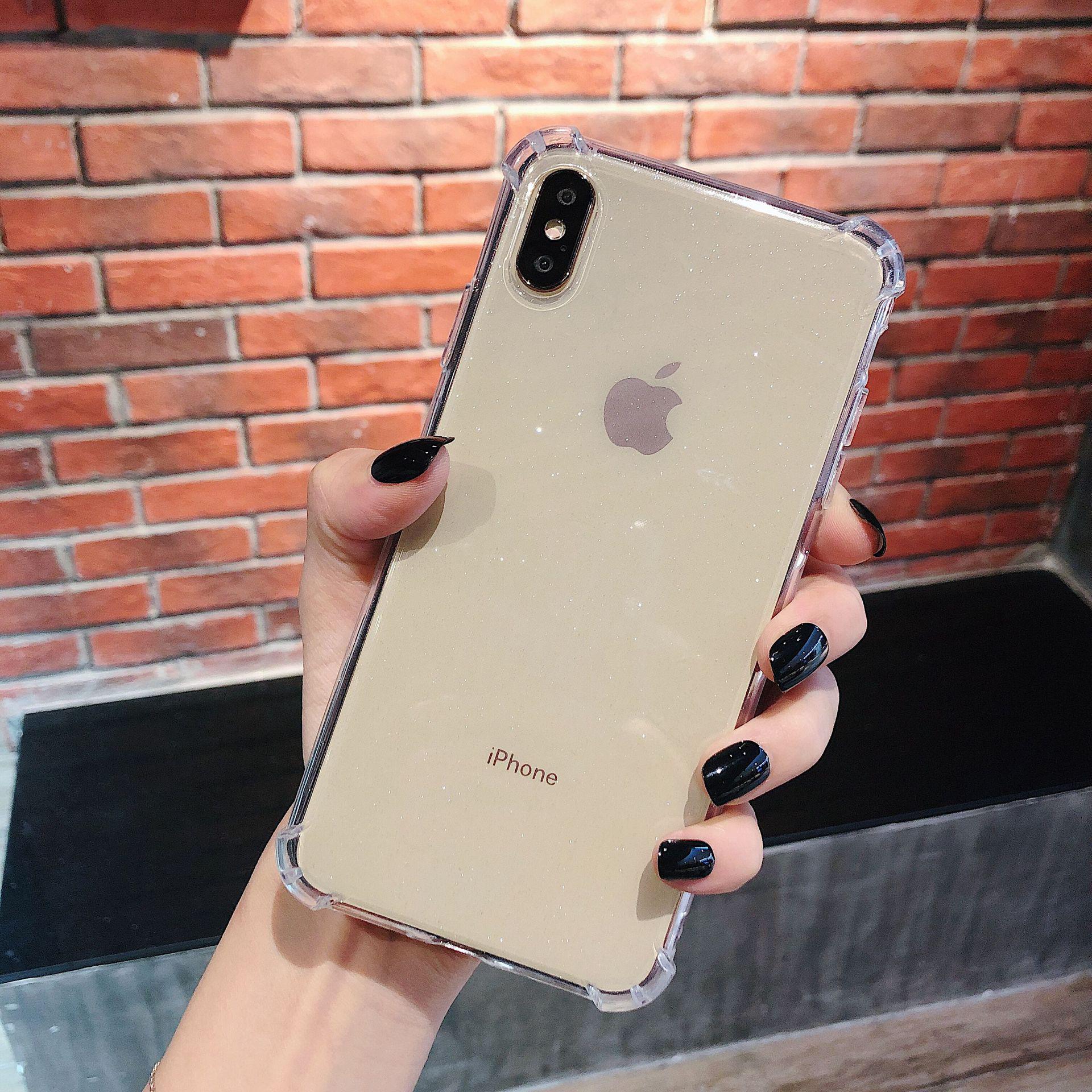 

iPhone 15 Pro Shockproof Glitter TPU Case for iPhone 14/11 – Transparent Four-Corner Protection iPhone 7/8 прозрачный белый
