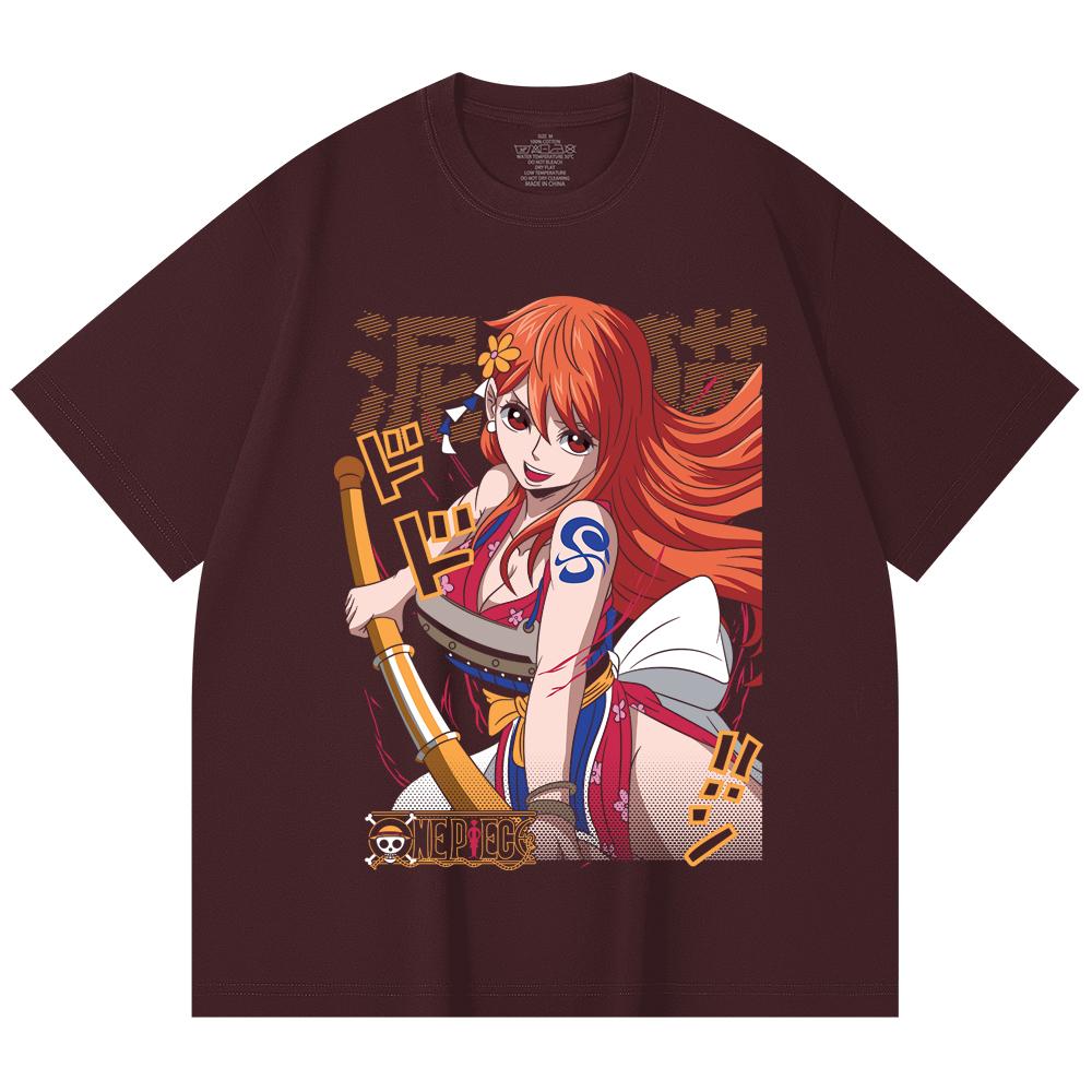 

230 Gsm 100% Cotton One Piece V41 Nami Print Unisex Heavy Cotton T Shirt 2XL вина червоного кольору