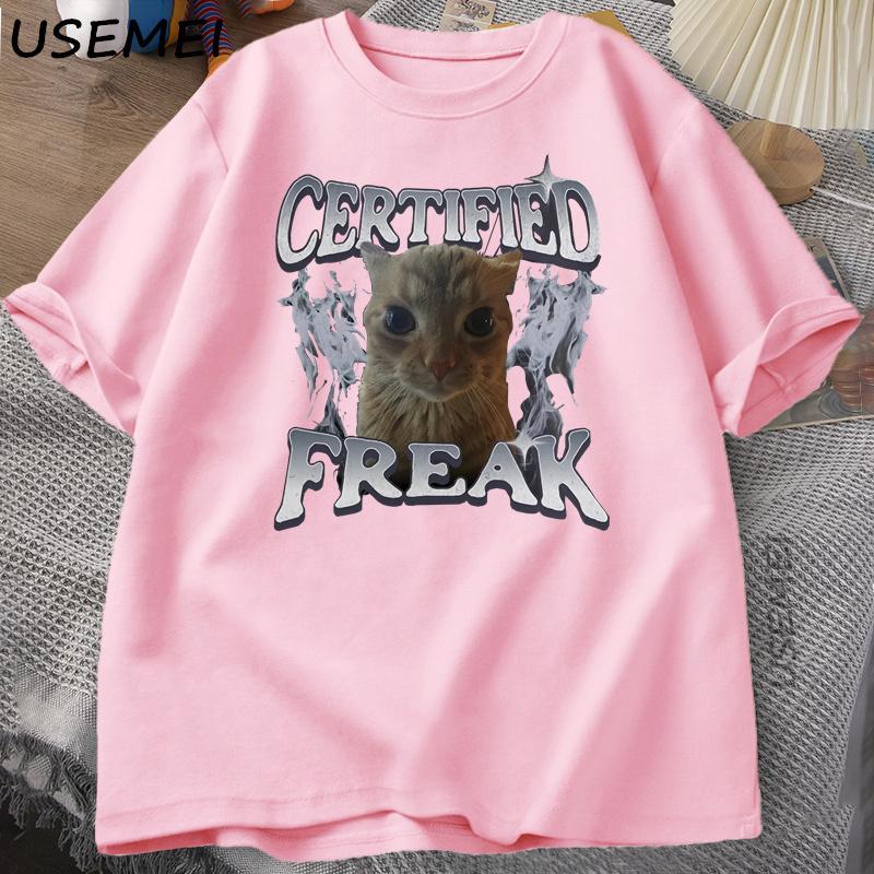 Certified Freak Funny Cat Meme TShirt Unisex Women Vintage Kitty Graphic Tee Funny Pet Humor Unisex 90s Y2k Clothes Cotton Tshirt