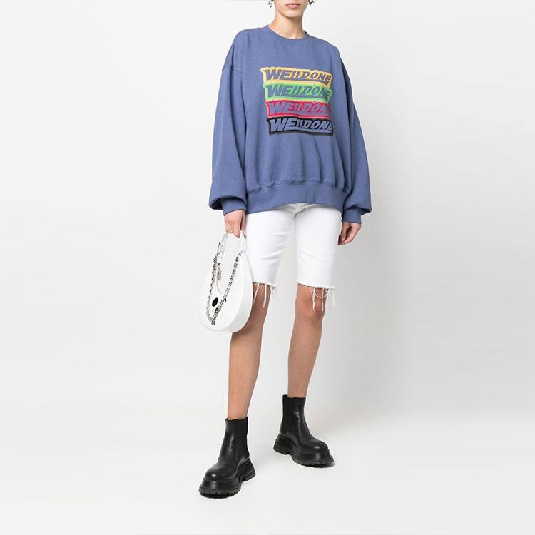 We11done Ss22 Logo Wash Distressed Pullover Crewneck Sweatshirt Unisex sweatshirt Navy-Blue WD-TS1-22-651-U-NV