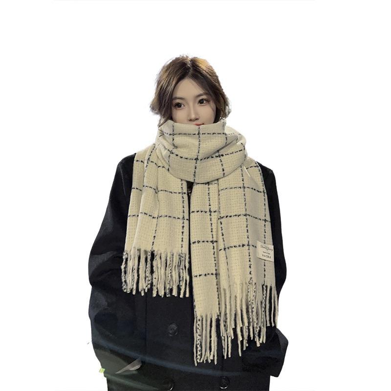 Imitation cashmere plaid scarf women's autumn and winter warm long shawl two students soft scarf men