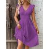 Women Plus Size V Neck Solid Jacquard Hollow Out Midi A Line Dress