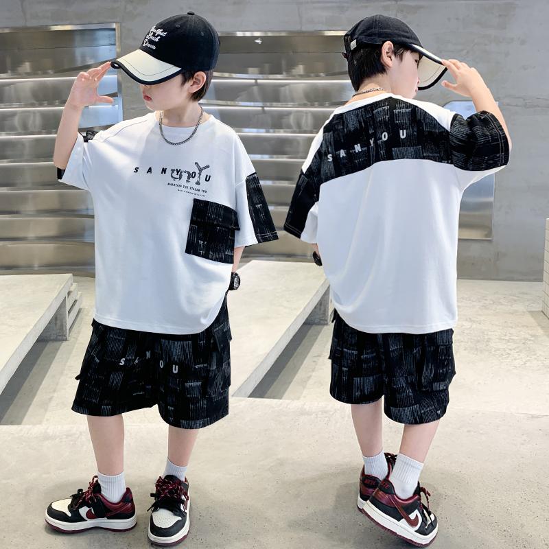 Children's wear boys' summer short sleeved set 2026 new style, medium and large children's summer sports thin style, summer style cool and fashionable