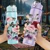 1PC Dusty Rose Mixed Flower Print 750ml Color Plastic Sports Water Bottle Leakproof Flip Straw Lid Suitable for Sports Office Home Use