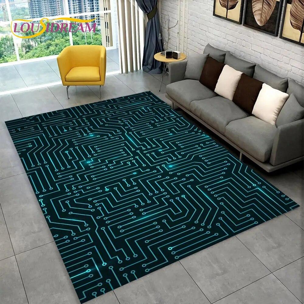 Chip Circuit Board 3D Area Rug,Carpet Rug for Home Living Room Bedroom Sofa Play Room Doormat Decor,Kid Game Non-slip Floor Mat