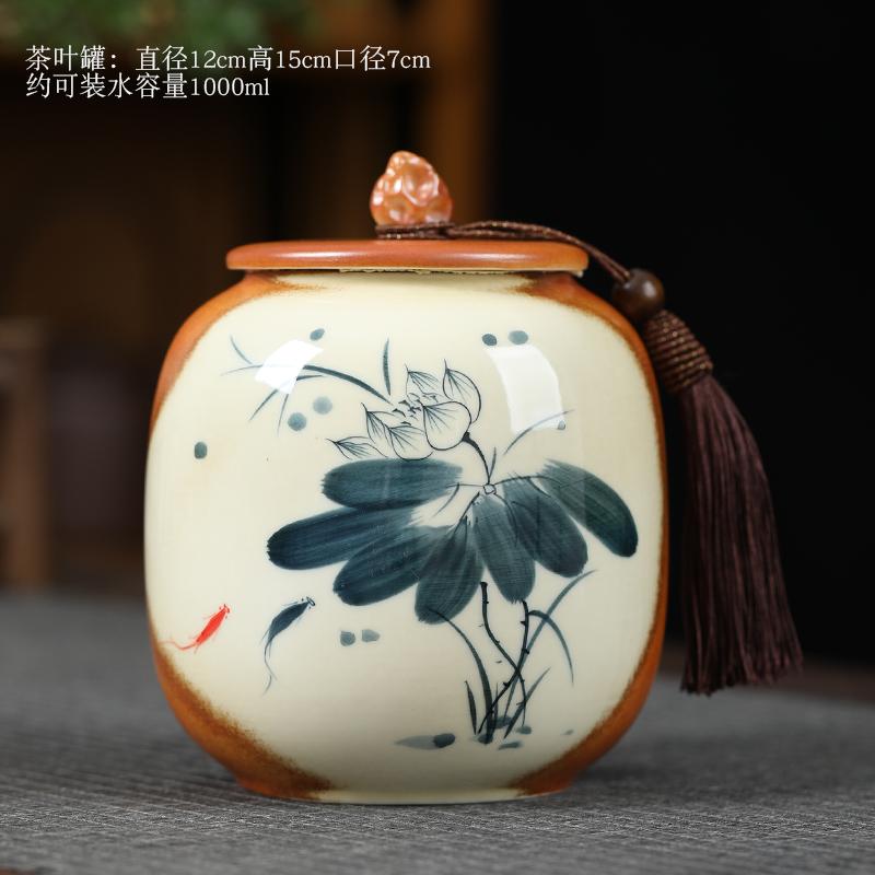 Chinese Ceramic Tea Caddy Vintage Sealed Candy Jar Household Moisture Proof Coffee Beans Nut Herb Storage Jar Kitchen Container
