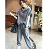 Women's Korean Style Summer Hooded Short-Sleeve Sweater and Casual Harem Pants Two-Piece Set