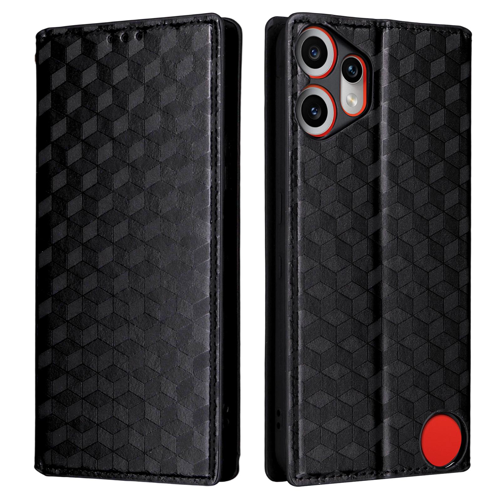 

For Nothing CMF Phone 2 Pro Case Wallet Rhombus Imprinted Leather Phone Cover Black