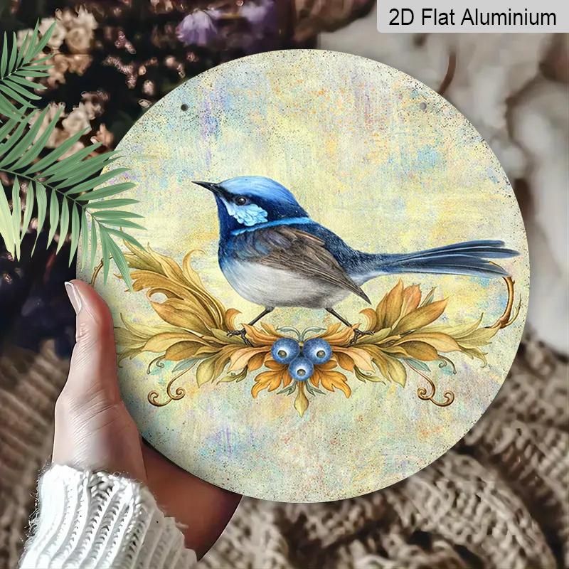 2D Flat Aluminum Wall Art in Vintage Blue Bird Design Rustic Farmhouse Style 7.87 Inches X 7.87 Inches Perfect for Gardens, Farmhouses, Cafes, Front