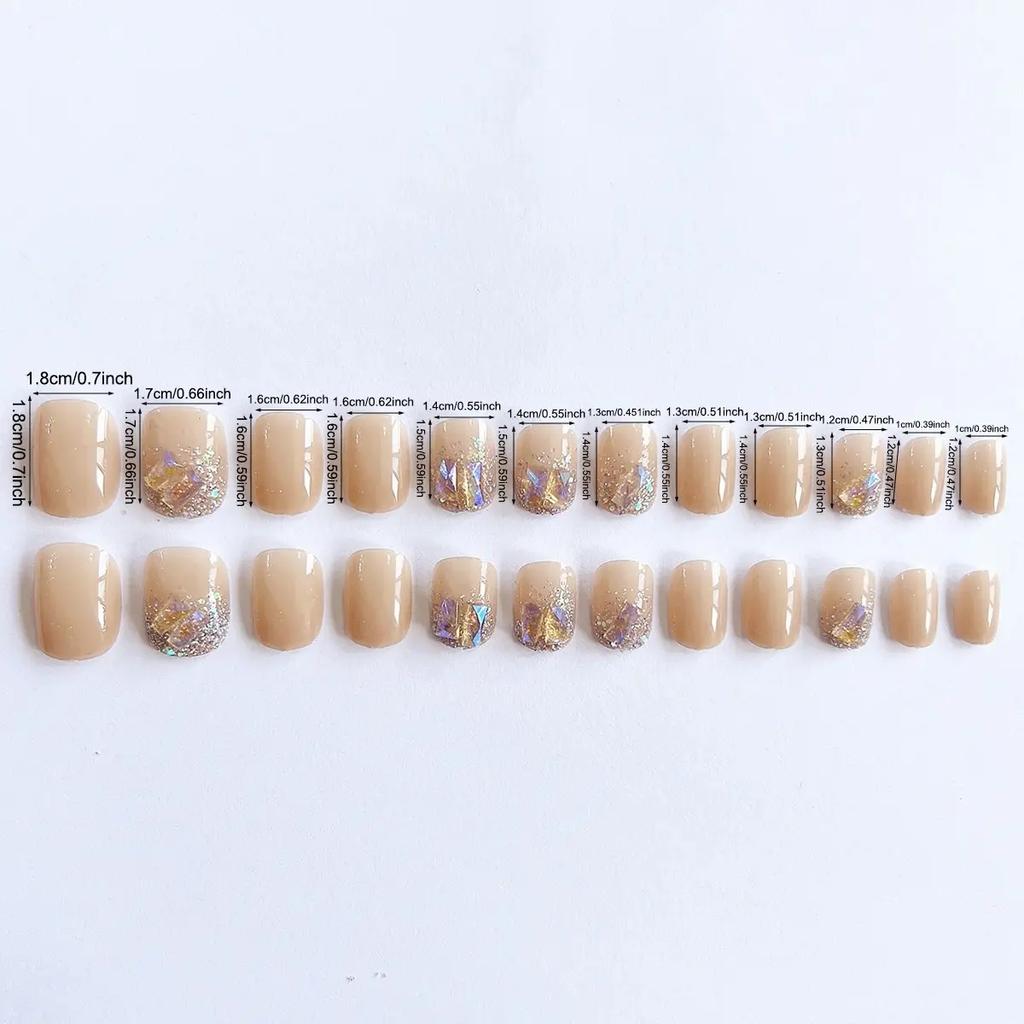 24pcs Glossy Short Ballet Fake Nails,Press On Nails With Golden Glitter Star Design, Shining False Nails For Women Girls Daily W