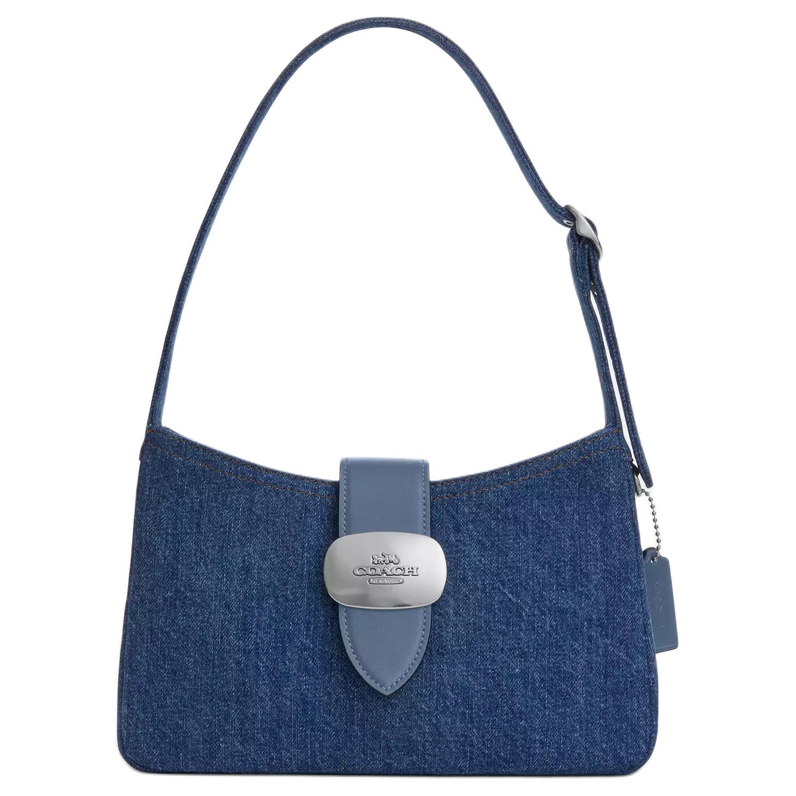 Coach Eliza Signature 24 Logo Denim And Smooth Leather Tote Shoulder Bag Medium Women bags Blue Silver Indigo CAK45-SVIN Basic Set (Bag+Dust Bag)