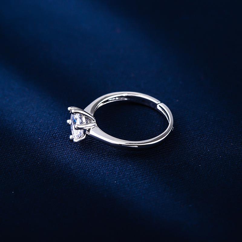 Women's Korean-Style Moissanite Six-Claw Diamond Simulated Wedding & Couple Open Ring