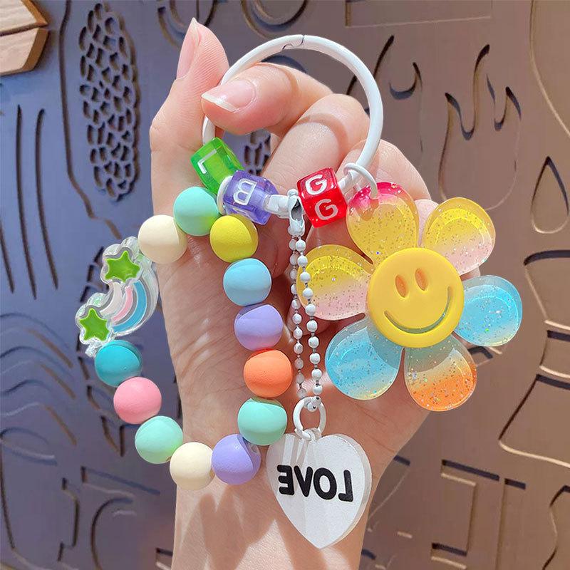 Sunflower Beaded Pendant Mobile Phone Chain Key Pendant Mobile Phone Case Lanyard Diy Handmade Hand Rope Small Gift Opp bag packaging