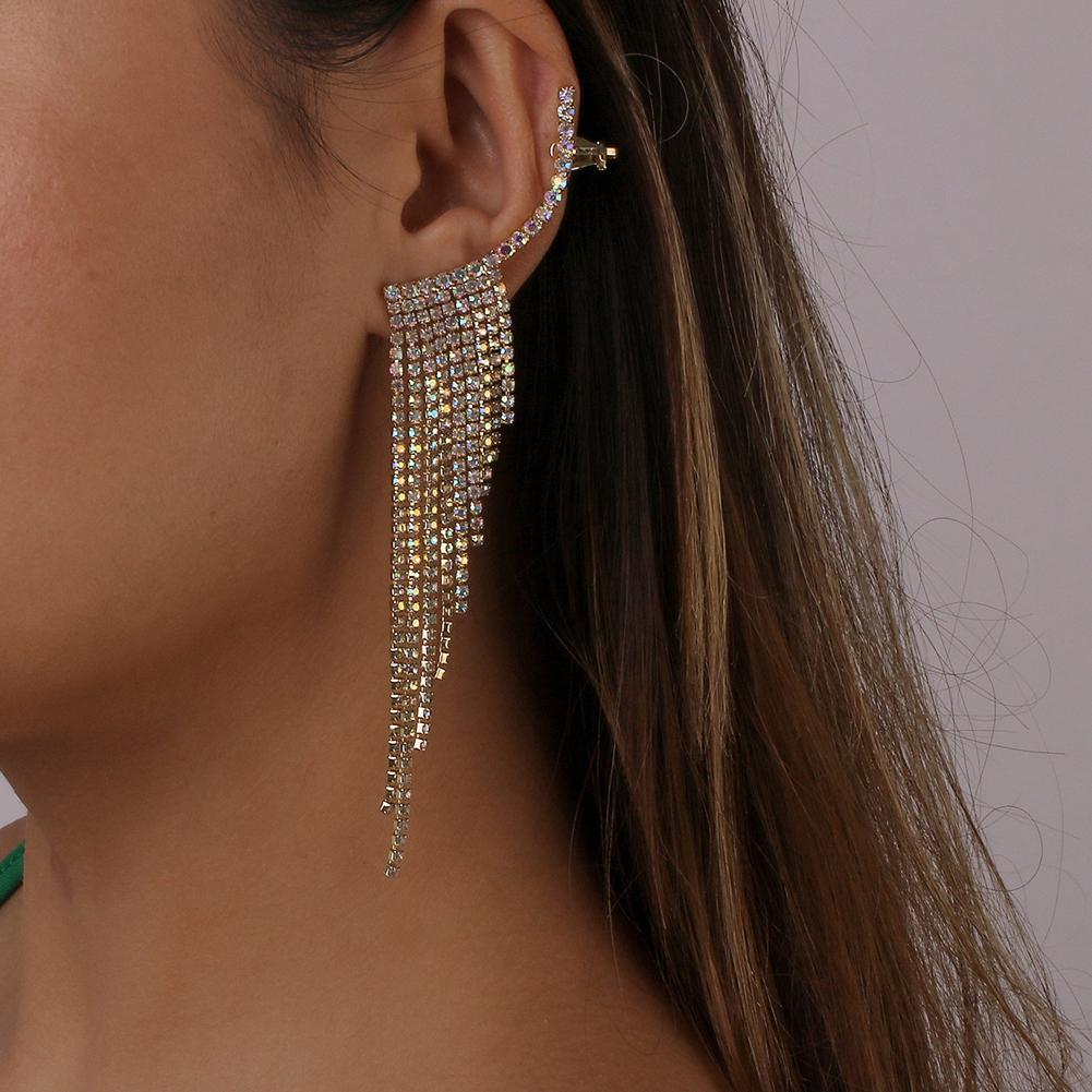 Women Tassel Crystal Earrings Long Fashion Geometric Rhinestone Earrings Jewelry