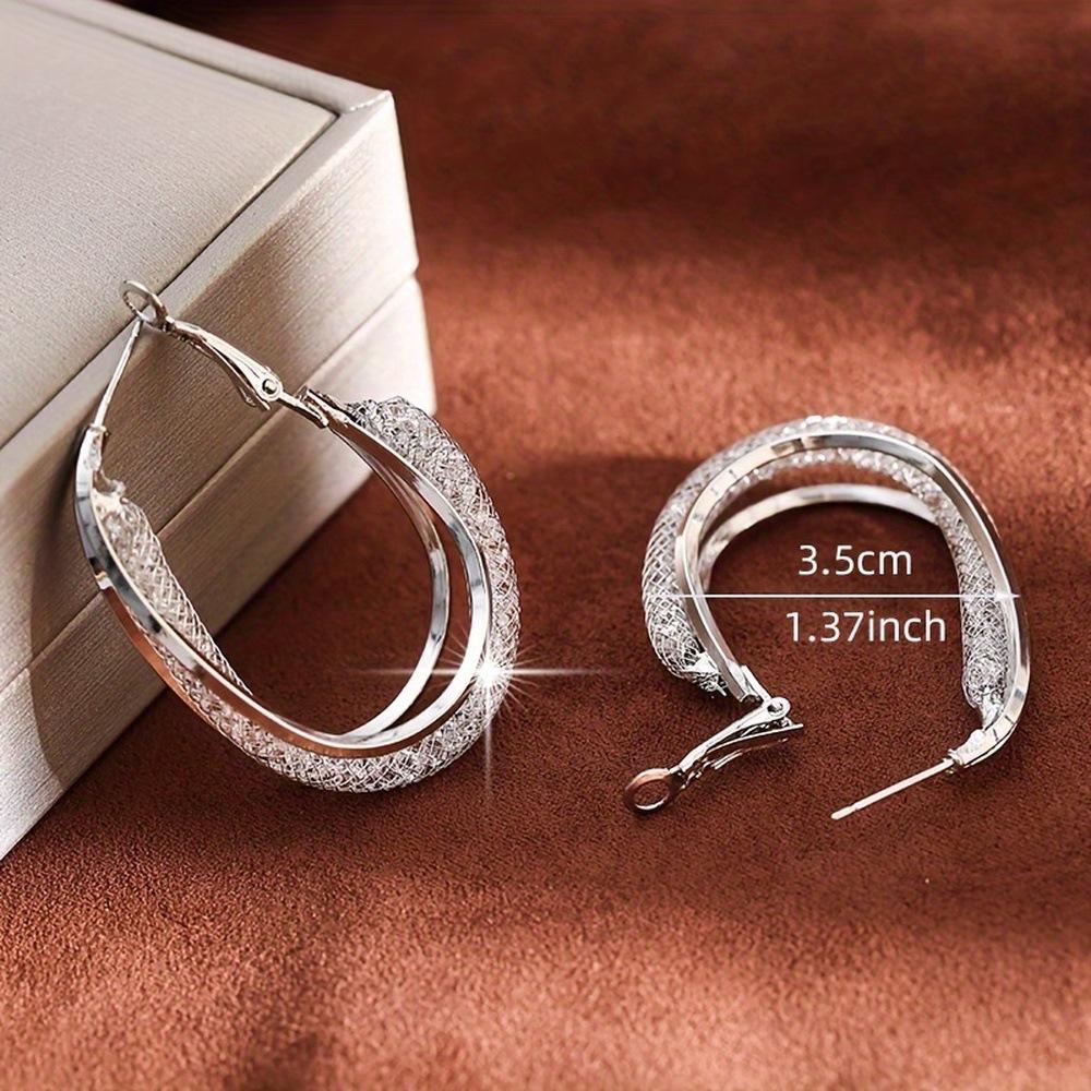 Oval Wedding for Women Party Gift Mesh Anniversary Shiny Hoop Earrings Fashion  High Quality