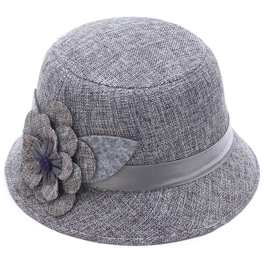 

Vintage Linen Material Cloche Felt Hat Soft Felt Elegant European Bucket Hat Warm Floral Design Bowler Hat Party сірий