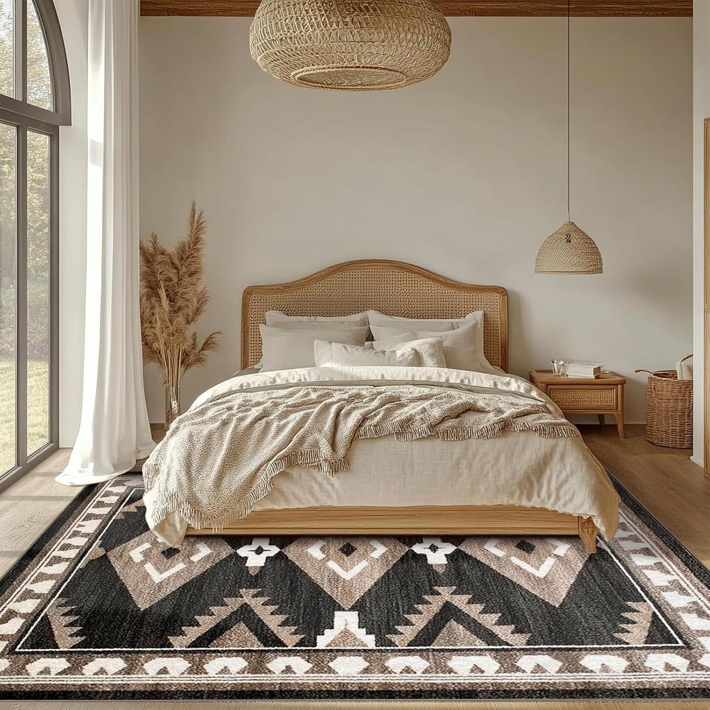 Western Aztec Rug Area Rug for Living Room Southwestern Farmhouse Machine Washable Low Pile Soft Large Carpet for Dining Room