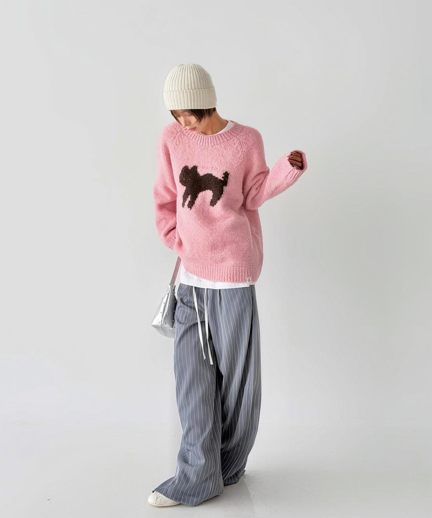 THE GREEN LAB Cat Jacquard Sweater [Pink]