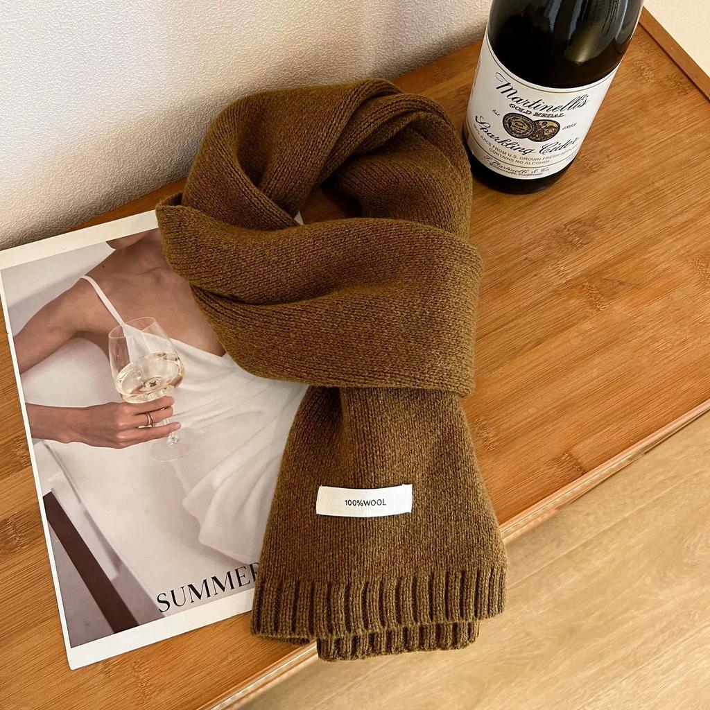 100% Pure Wool Knitted Scarf - Versatile Autumn/Winter Cashmere Neck Warmer for Couples