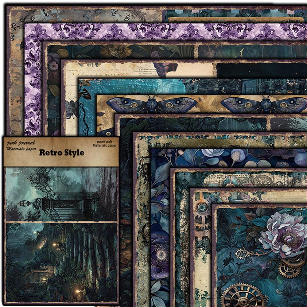 Retro Shadow Sheets Dark 12 Castle Journal Collage Paper Stickers European American Diy Material