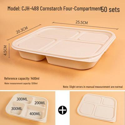 Compostable Corn Starch Divided Lunch Boxes with Lids (50 Sets)