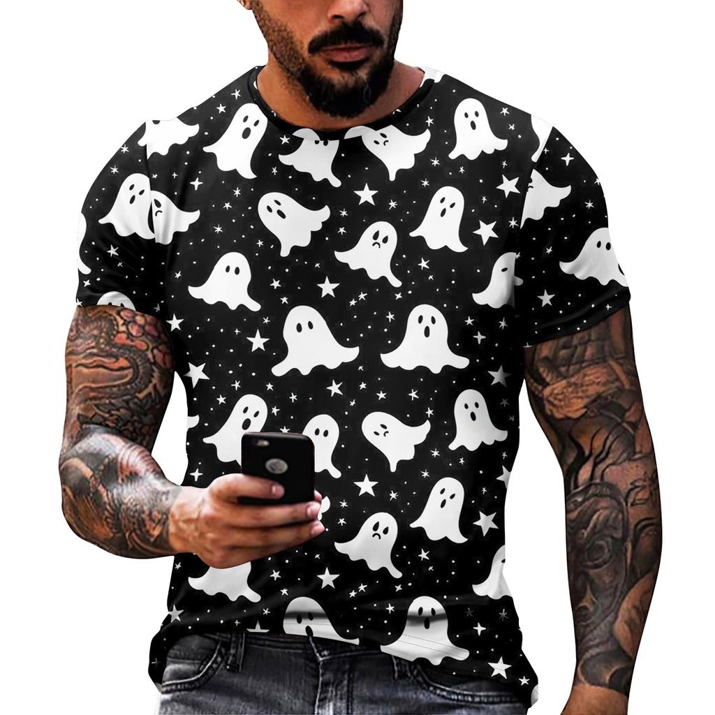 Halloween T Shirt Men's Casual Round Neck Blood Splatter Pattern Tops Horror Bloody Printed Short Sleeve Tops
