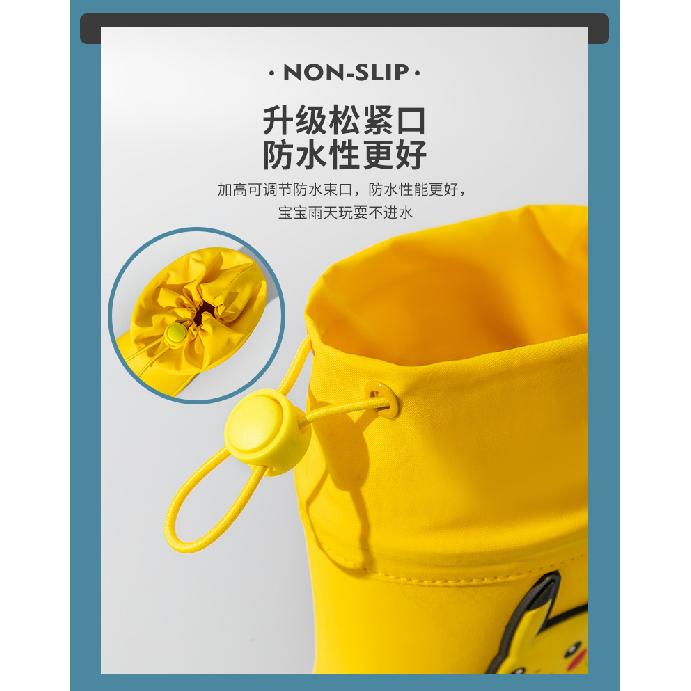 Pikachu Children's Rain Boots Boys Baby Non-Slip Fleece-Lined Warm Rain Boots Girls Toddler Kids Lightweight Waterproof Shoes